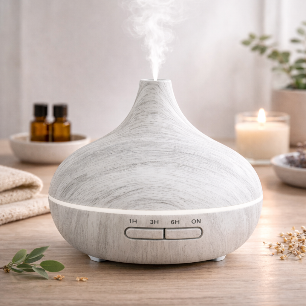 Diffuseur grande capacité 550ml pour diffusion prolongée d’huiles essentielles.