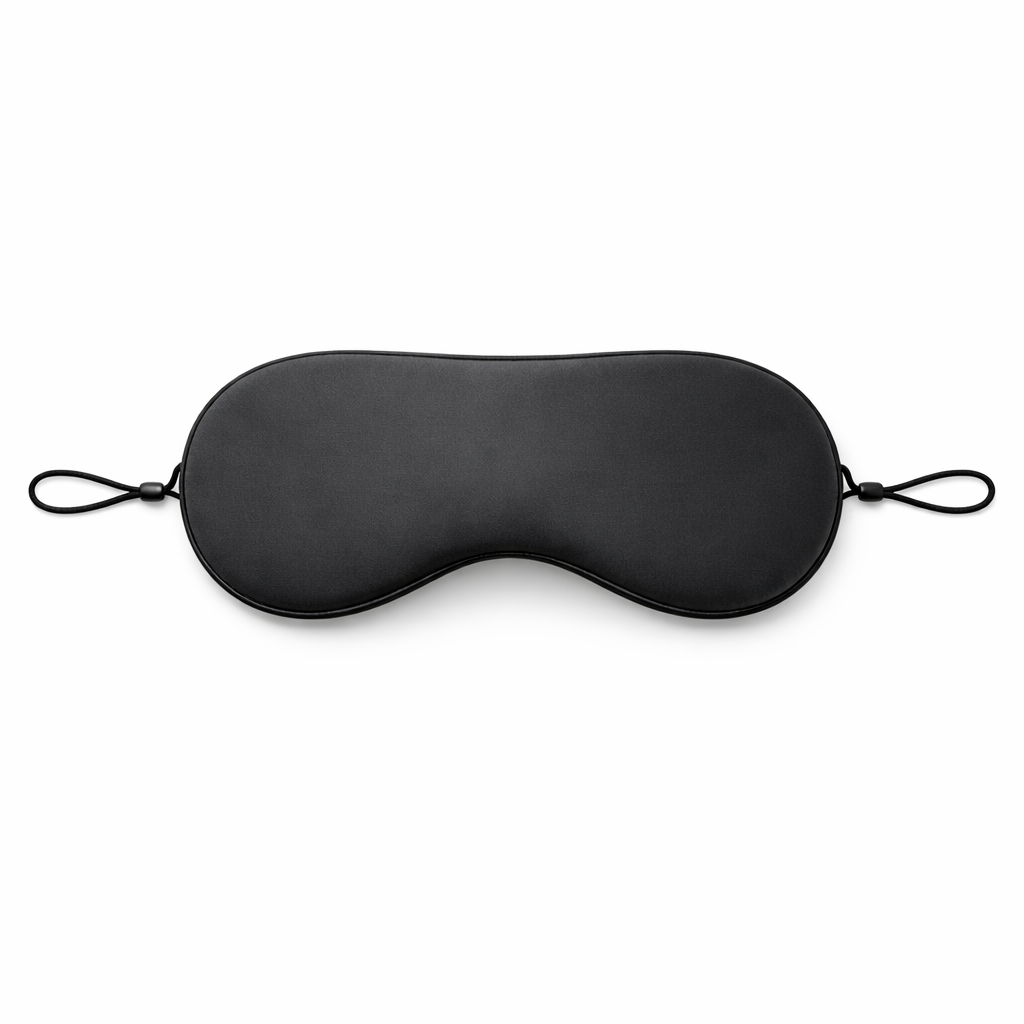 Masque de sommeil noir avec design 3D incurvé pour éviter la pression sur les yeux et garantir un confort optimal.
